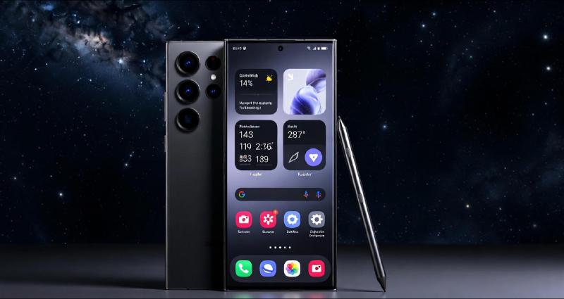 Large smartphone with stylus placed beside it, showing a productivity-focused screen and battery optimization visuals