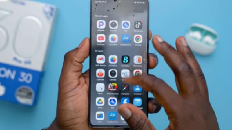 Rear design of Tecno Camon 30 Pro showing circular camera module and Action Dot LED